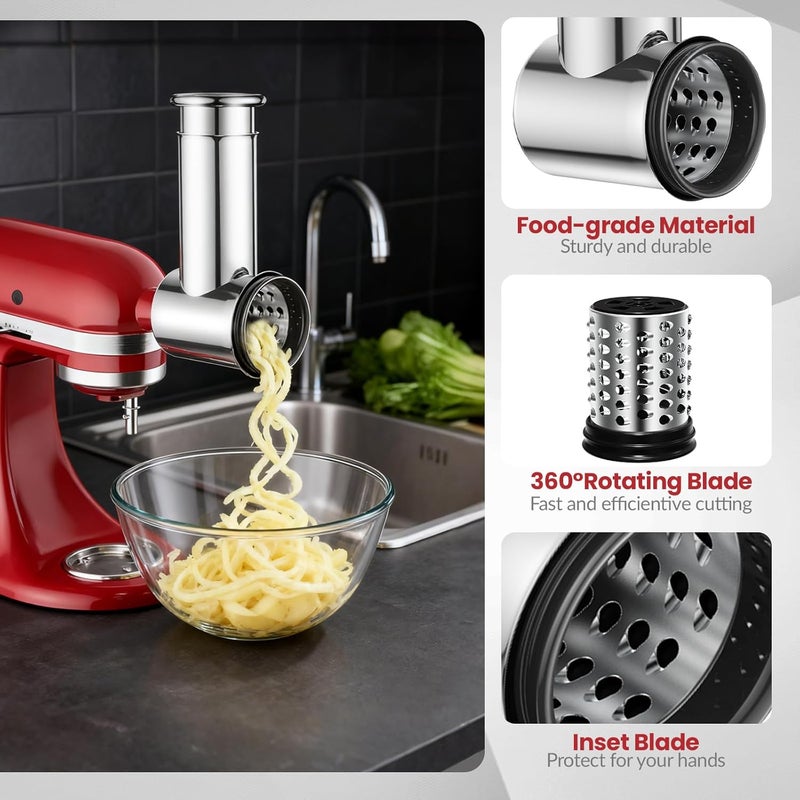 Akiosk Stainless Steel Slicer Shredder Attachment for KitchenAid Stand Mixers, Large Vegetable Slicer Cheese Grater Attachment for Kitchenaid, Salad Maker Grinding Powder with 4 Blades - Image 2